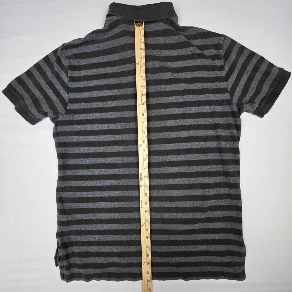Polo Ralph Lauren Polo Shirt Mens L Gray Excellent Striped Short Sleeve Cotton